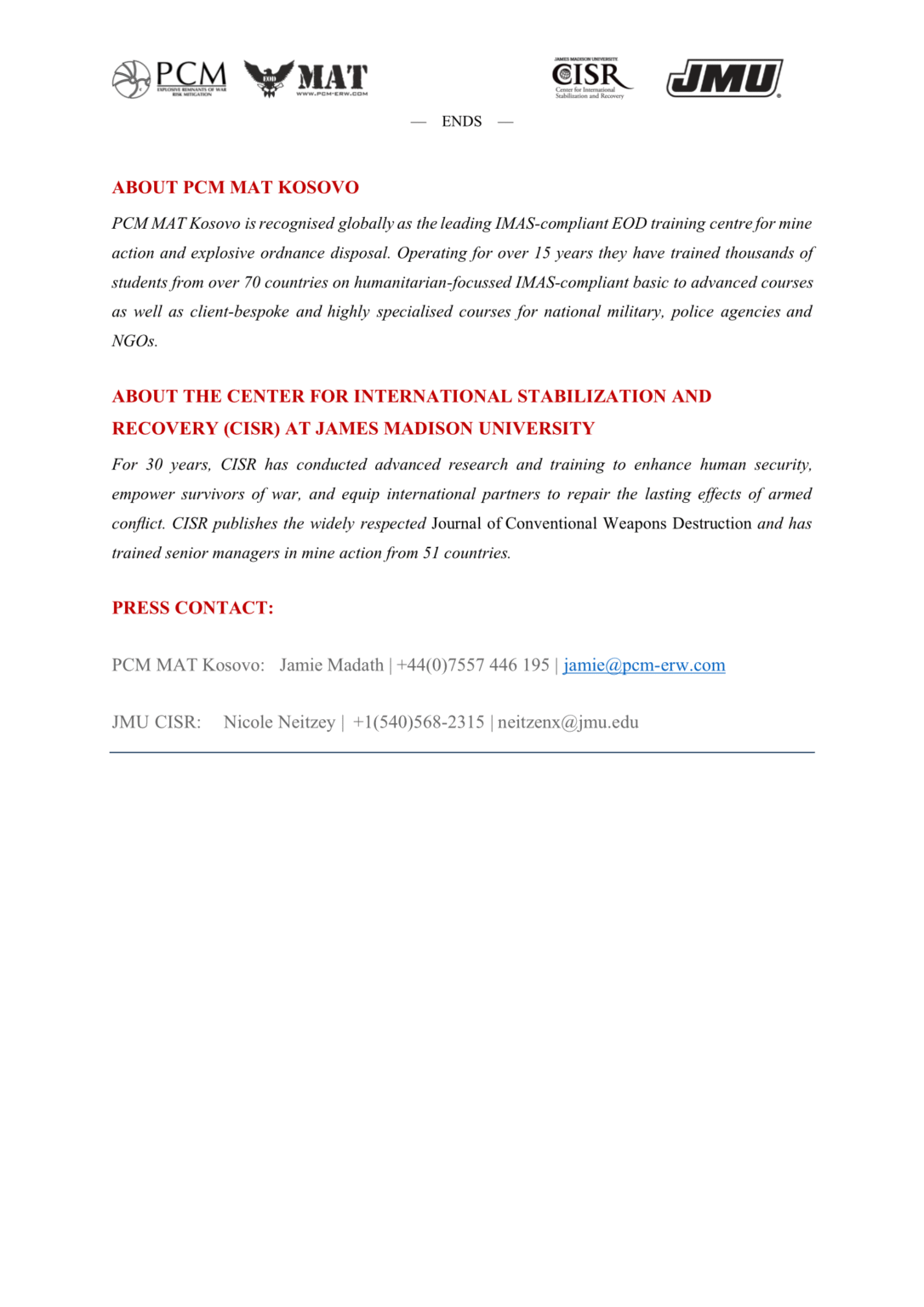 PCM MAT Kosovo and James Madison University’s Centre for International ...