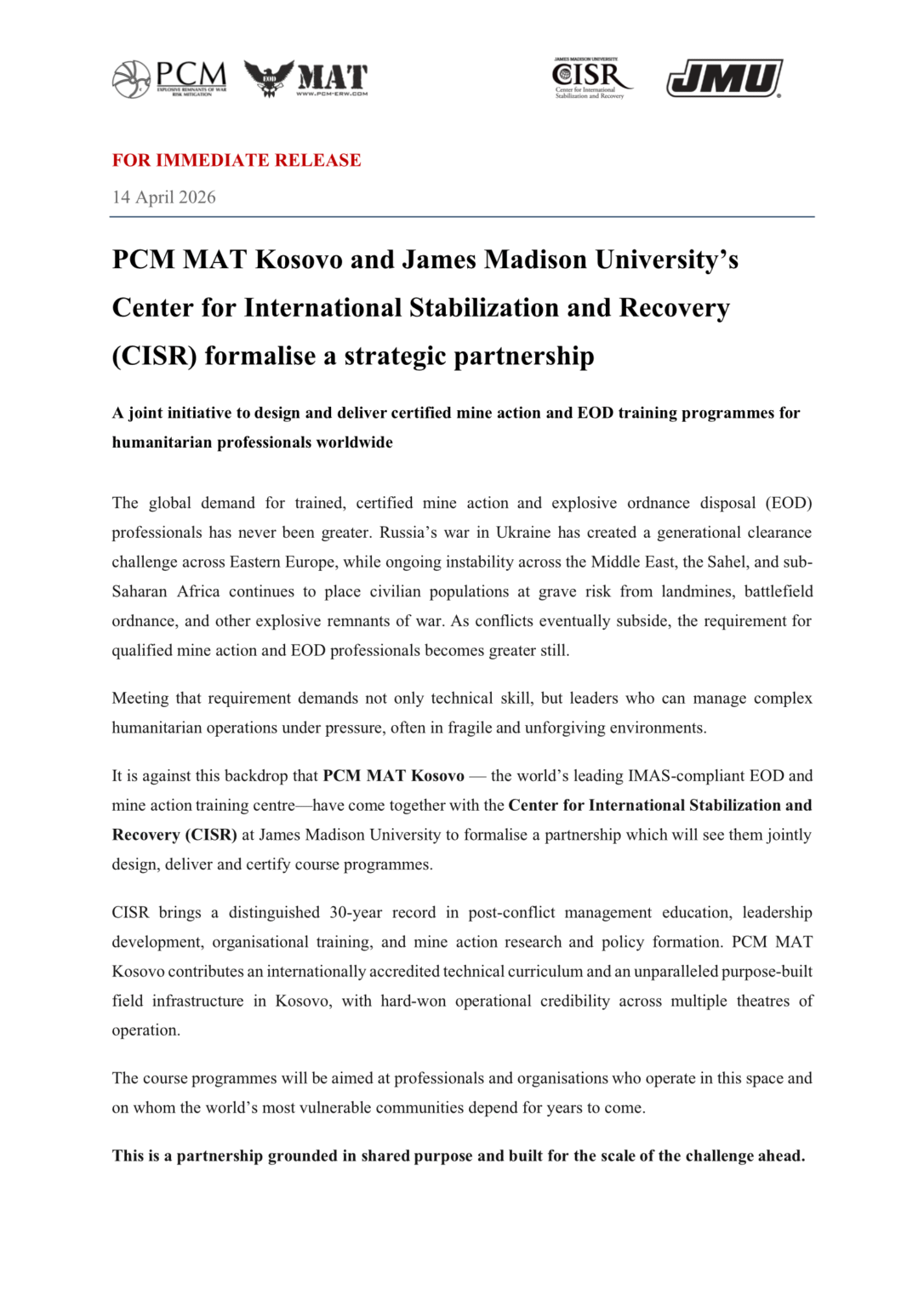 PCM MAT Kosovo and James Madison University’s Centre for International ...